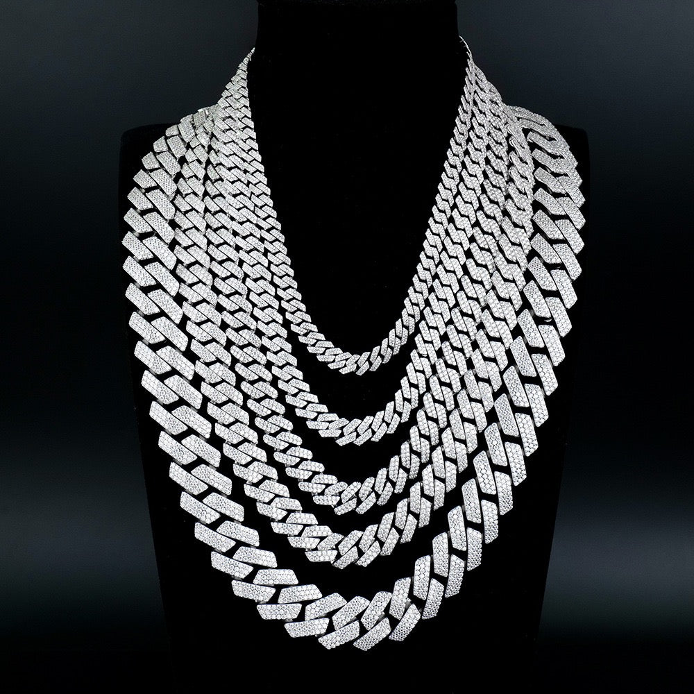 Iced Out VVS1 Moissanite 925 Sterling Silver Prong Cuban Chain