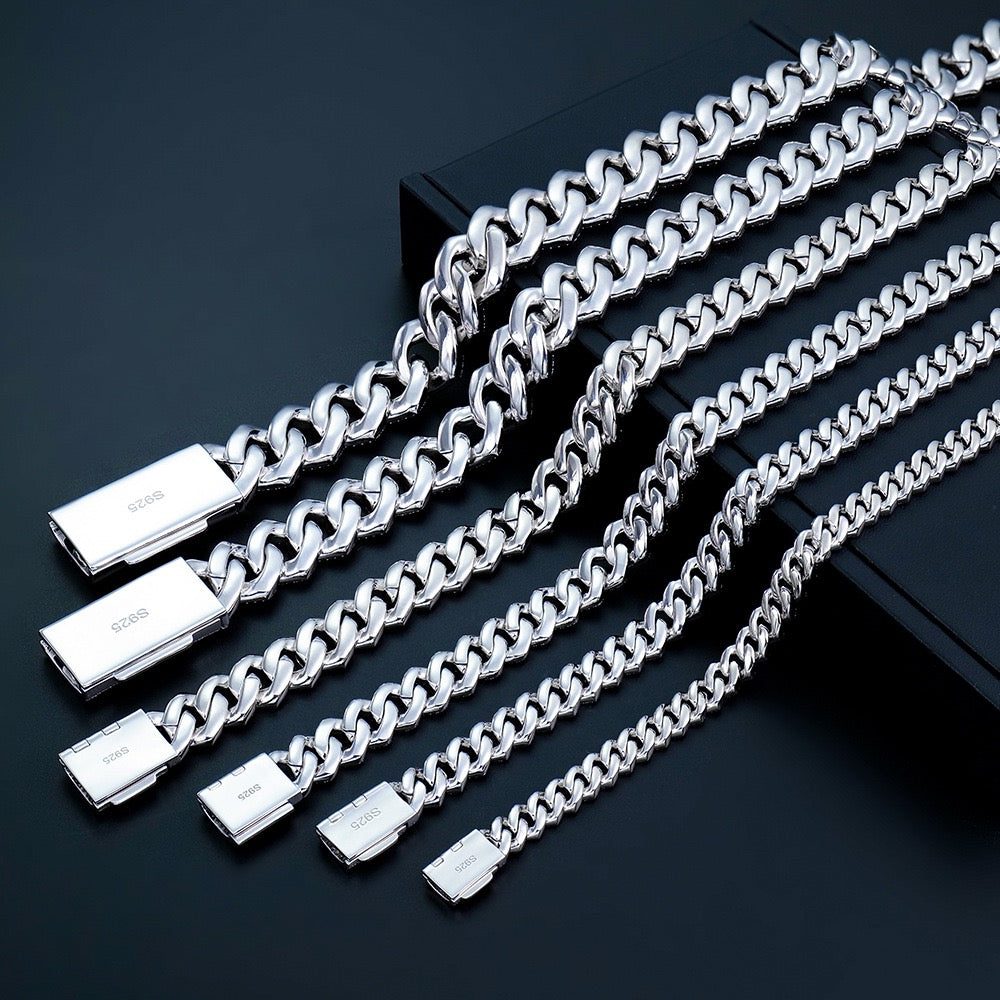 Iced Out VVS1 Moissanite 925 Sterling Silver Prong Cuban Chain