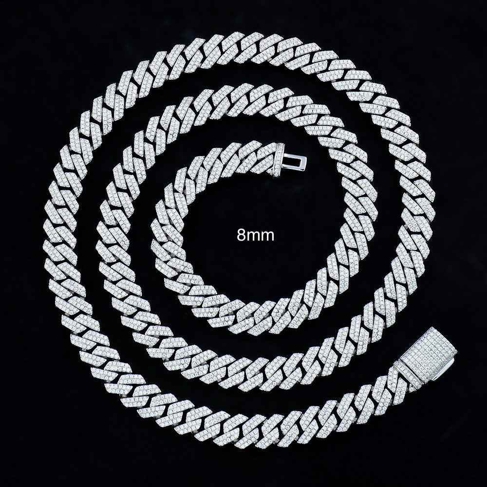 Iced Out VVS1 Moissanite 925 Sterling Silver Prong Cuban Chain