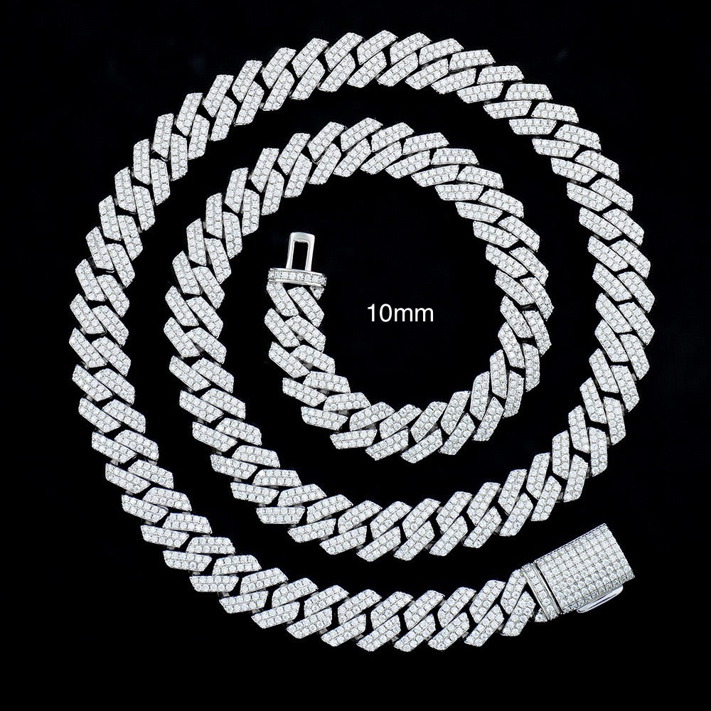 Iced Out VVS1 Moissanite 925 Sterling Silver Prong Cuban Chain