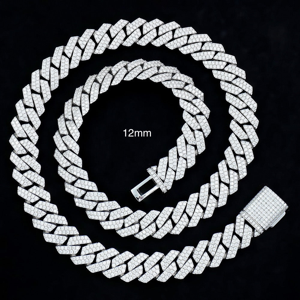 Iced Out VVS1 Moissanite 925 Sterling Silver Prong Cuban Chain