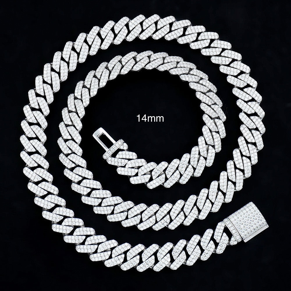 Iced Out VVS1 Moissanite 925 Sterling Silver Prong Cuban Chain