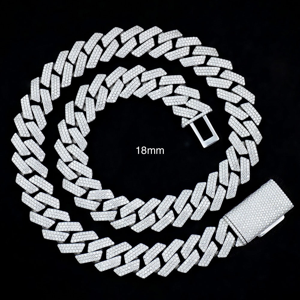 Iced Out VVS1 Moissanite 925 Sterling Silver Prong Cuban Chain