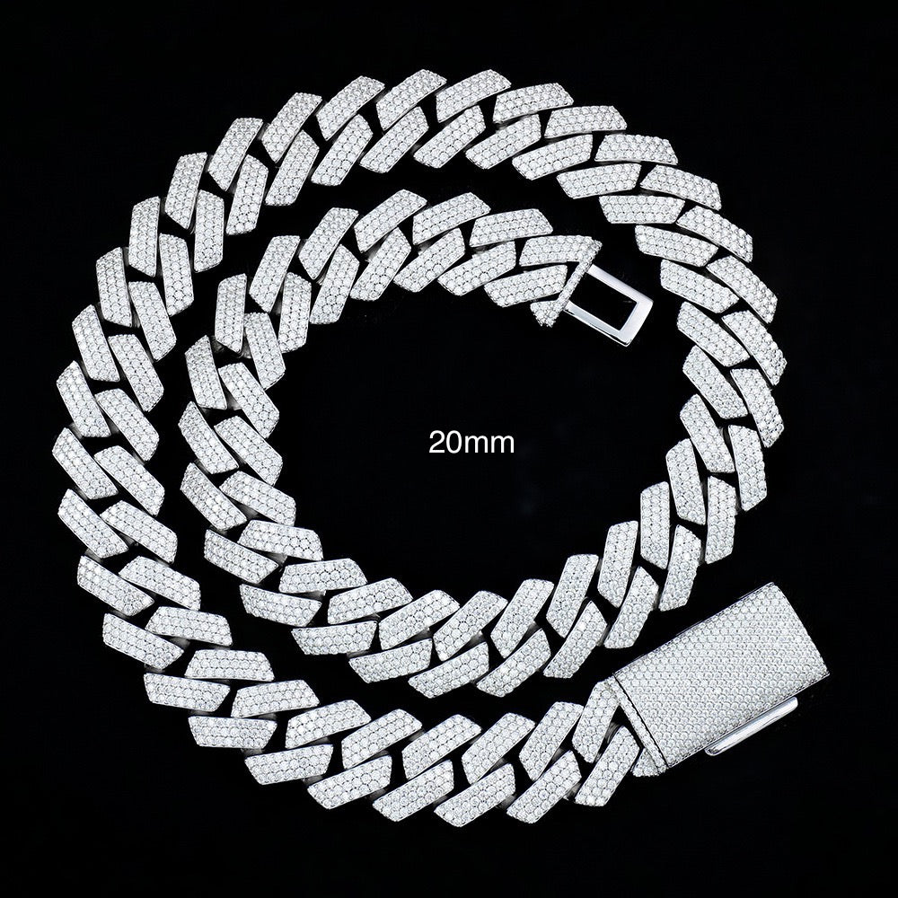 Iced Out VVS1 Moissanite 925 Sterling Silver Prong Cuban Chain