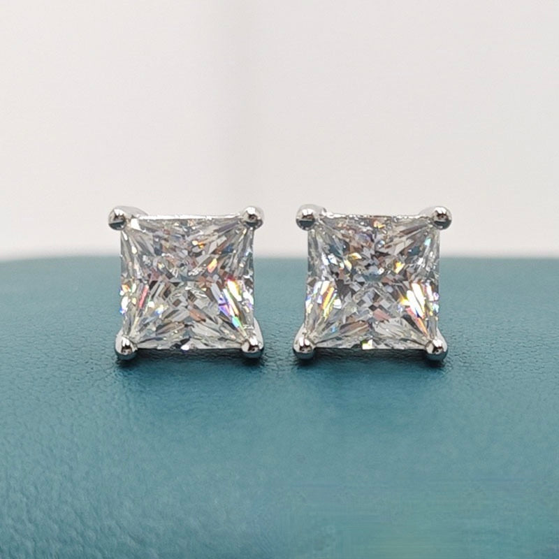 Princess Cut Moissanite Stud Earrings – Classic Square Diamond Look- Miles Jewellery