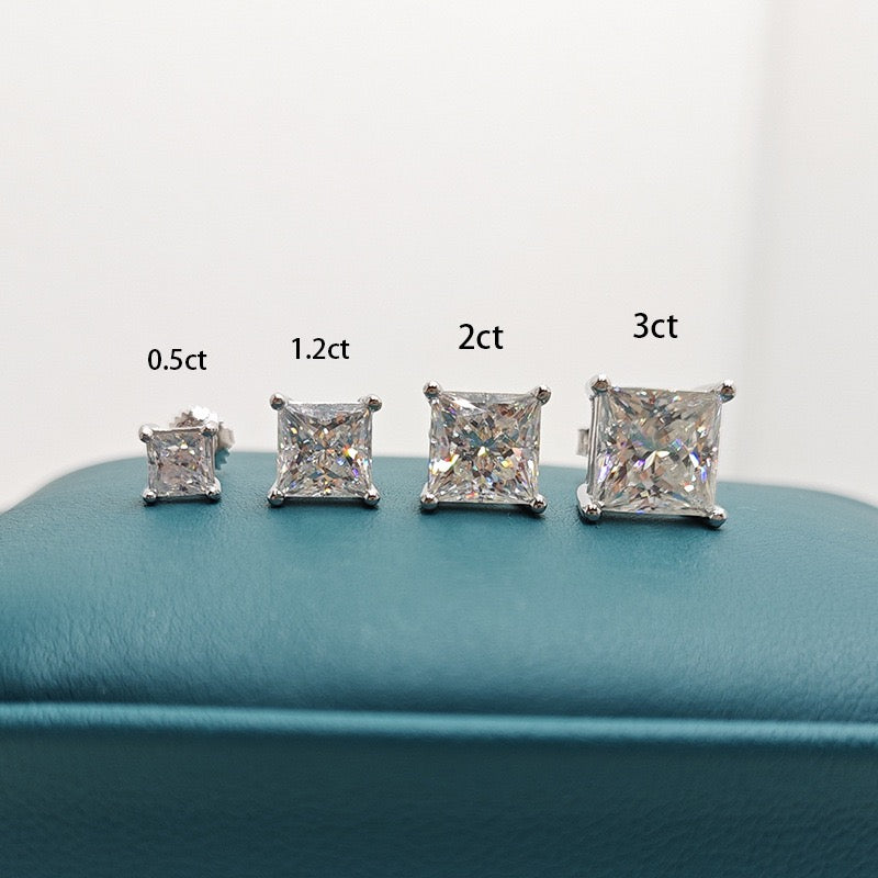 Princess Cut Moissanite Stud Earrings – Classic Square Diamond Look- Miles Jewellery