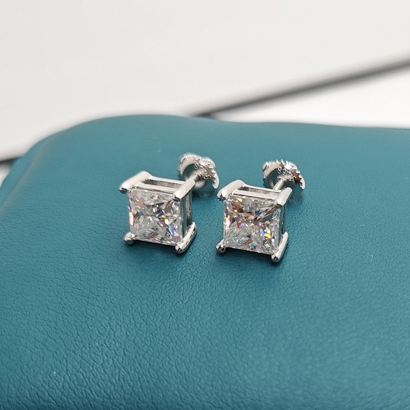 Princess Cut Moissanite Stud Earrings – Classic Square Diamond Look- Miles Jewellery