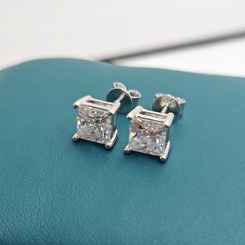 Princess Cut Moissanite Stud Earrings – Classic Square Diamond Look- Miles Jewellery