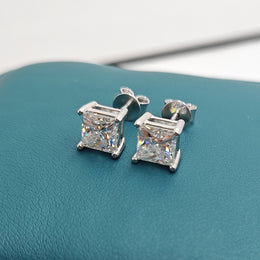 Princess Cut Moissanite Stud Earrings – Classic Square Diamond Look- Miles Jewellery