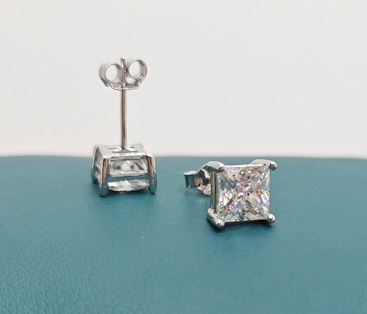 Princess Cut Moissanite Stud Earrings – Classic Square Diamond Look- Miles Jewellery