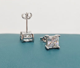 Princess Cut Moissanite Stud Earrings – Classic Square Diamond Look- Miles Jewellery