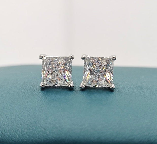 Princess Cut Moissanite Stud Earrings – Classic Square Diamond Look- Miles Jewellery