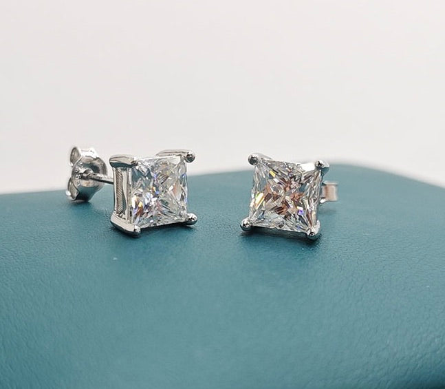 Princess Cut Moissanite Stud Earrings – Classic Square Diamond Look- Miles Jewellery