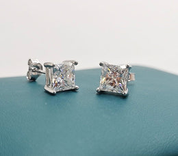 Princess Cut Moissanite Stud Earrings – Classic Square Diamond Look- Miles Jewellery