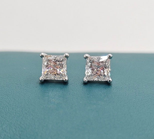 Princess Cut Moissanite Stud Earrings – Classic Square Diamond Look- Miles Jewellery