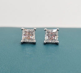 Princess Cut Moissanite Stud Earrings – Classic Square Diamond Look- Miles Jewellery