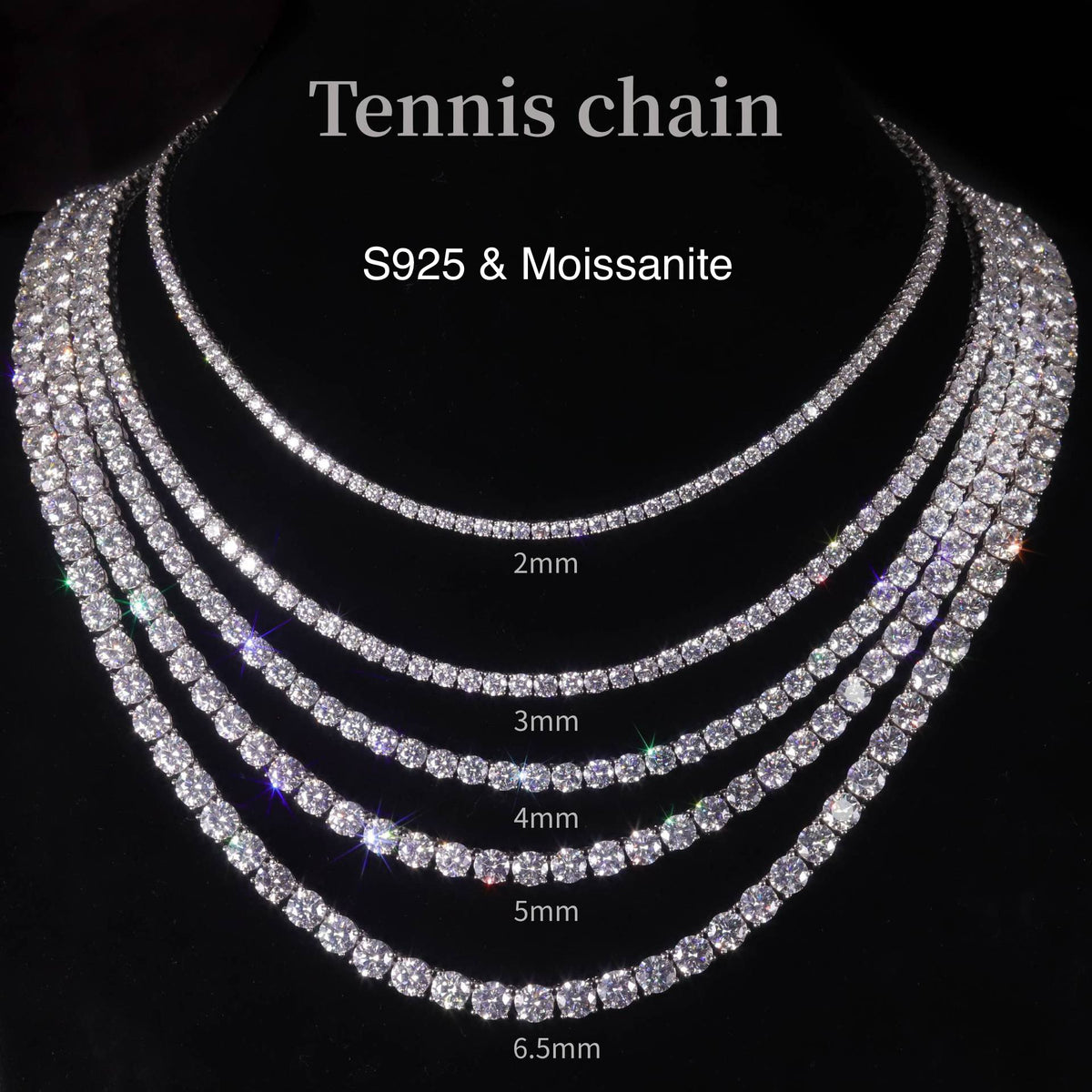 2-6.5mm Certified VVS1 D Moissanite Tennis Chain – 925 Sterling Silver Necklace- Miles Jewellery