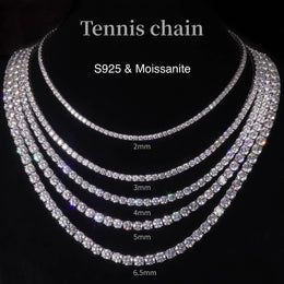 2-6.5mm Certified VVS1 D Moissanite Tennis Chain – 925 Sterling Silver Necklace- Miles Jewellery