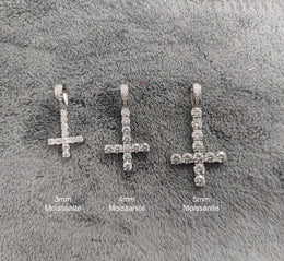 925 sterling silver inverted cross pendant with moissanite stones