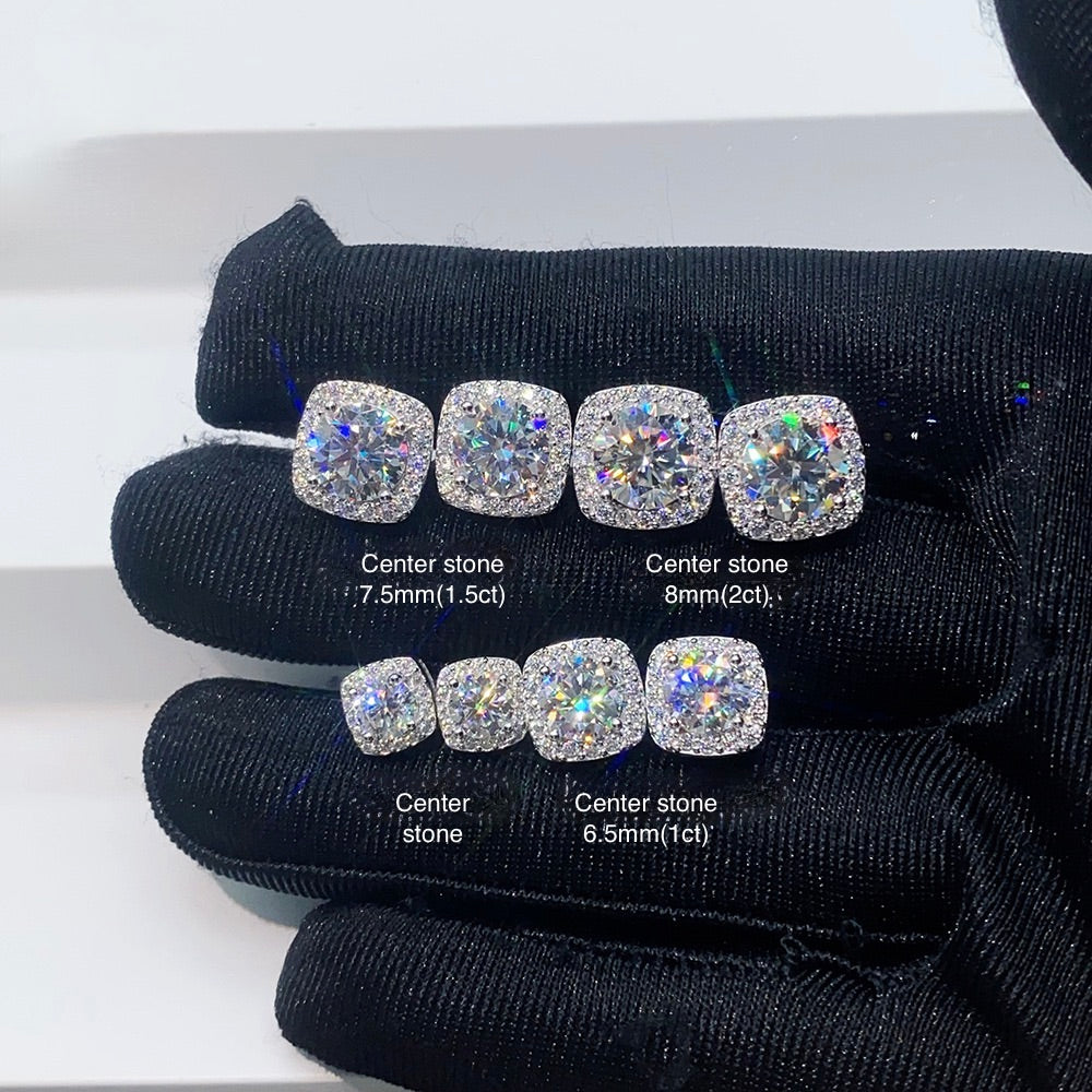 VVS1 D Color Moissanite Halo Stud Earrings - Screw Back- Miles Jewellery