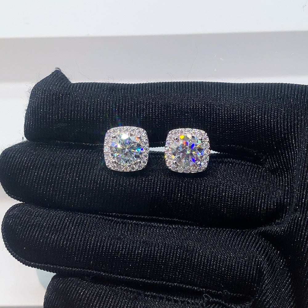 VVS1 D Color Moissanite Halo Stud Earrings - Screw Back- Miles Jewellery