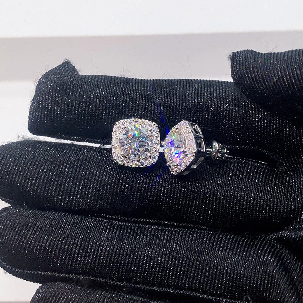 VVS1 D Color Moissanite Halo Stud Earrings - Screw Back- Miles Jewellery