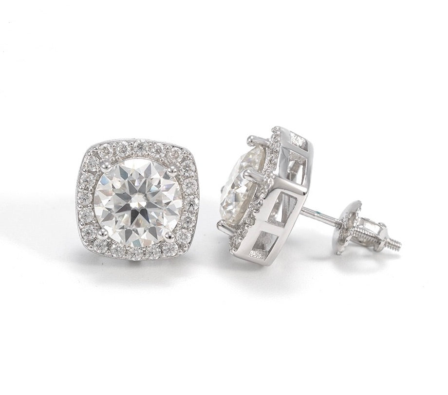 VVS1 D Color Moissanite Halo Stud Earrings - Screw Back- Miles Jewellery