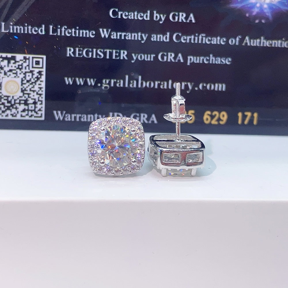 VVS1 D Color Moissanite Halo Stud Earrings - Screw Back- Miles Jewellery