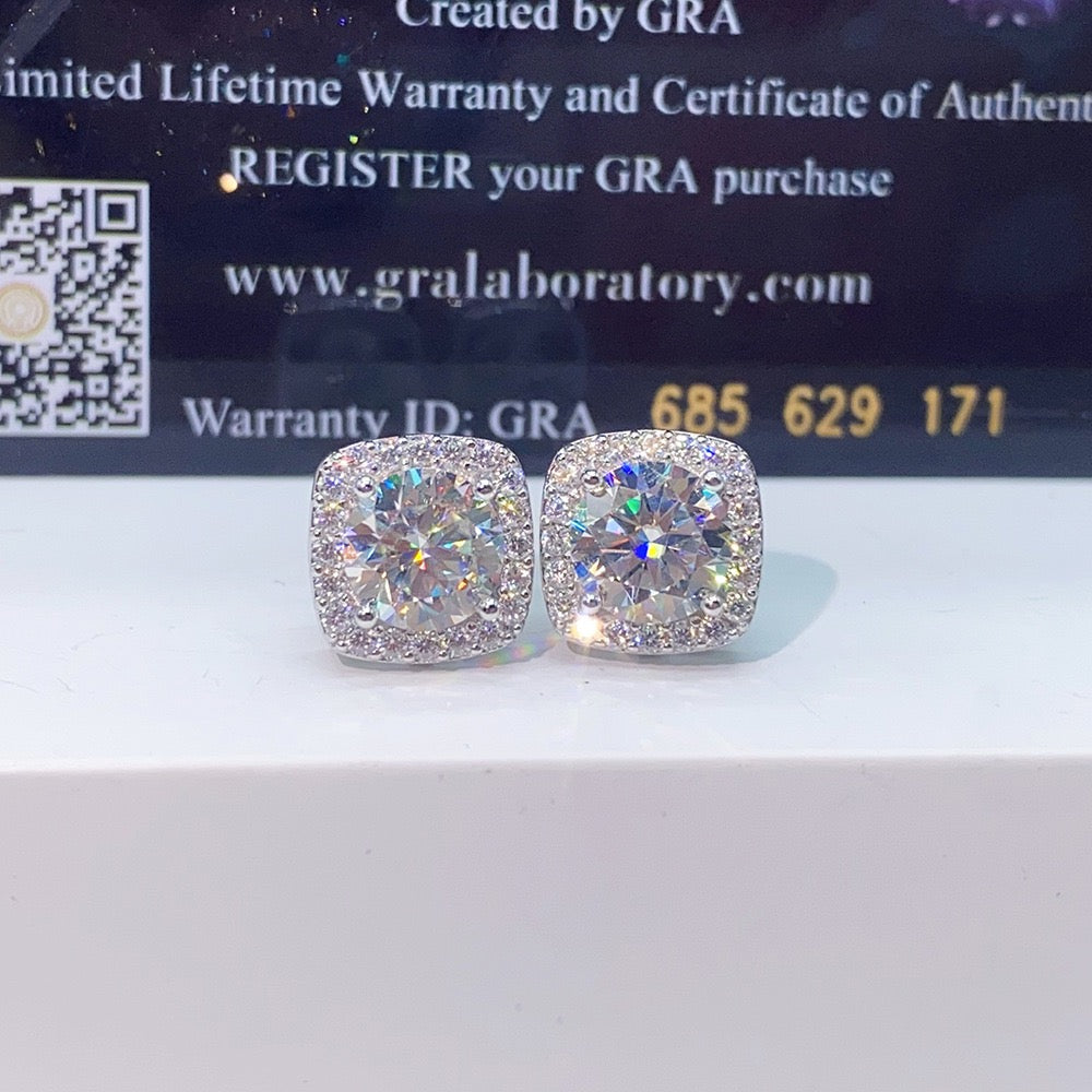 VVS1 D Color Moissanite Halo Stud Earrings - Screw Back- Miles Jewellery