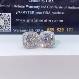 VVS1 D Color Moissanite Halo Stud Earrings - Screw Back- Miles Jewellery