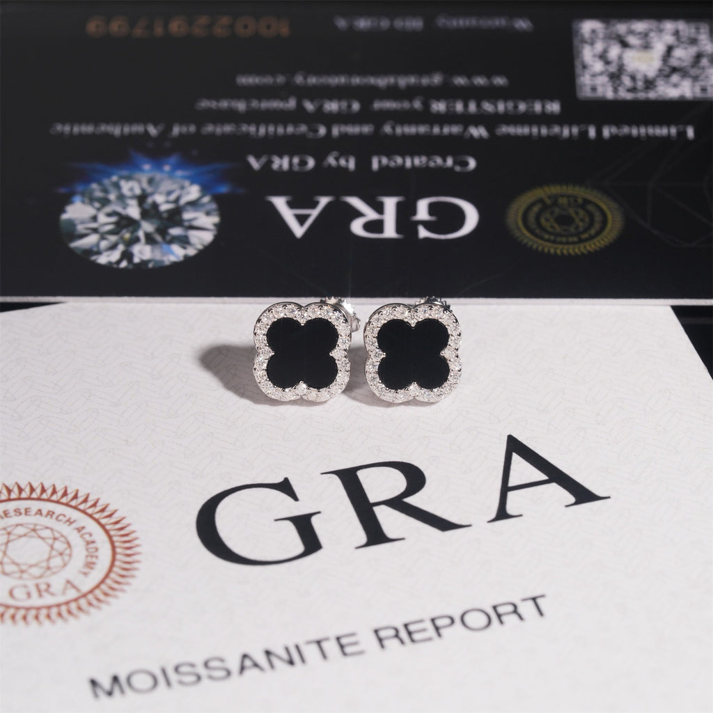 S925 Moissanite Clover Stud Earrings - Screw Back- Miles Jewellery