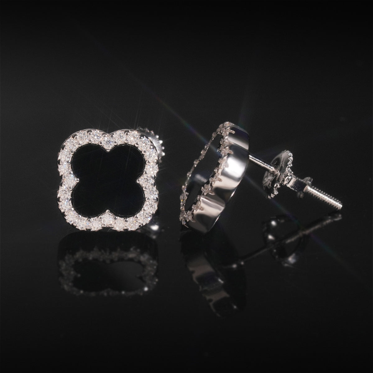 S925 Moissanite Clover Stud Earrings - Screw Back- Miles Jewellery