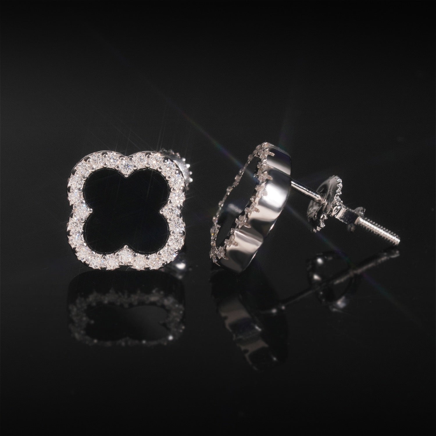 S925 Moissanite Clover Stud Earrings - Screw Back- Miles Jewellery