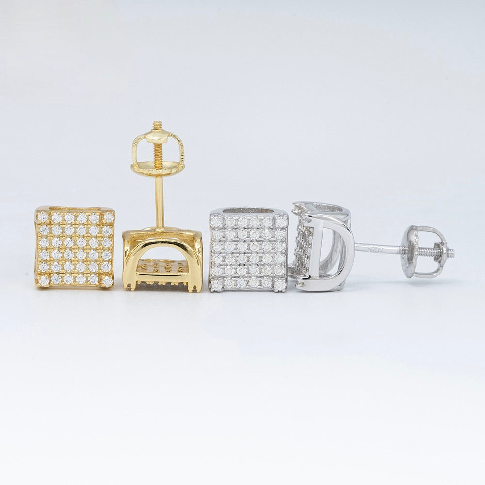 8mm Square Stud Earrings - Screw Back- Miles Jewellery