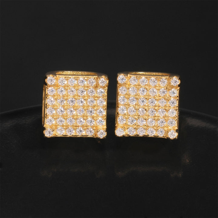 Pair of gold-tone square stud earrings set with clear stones