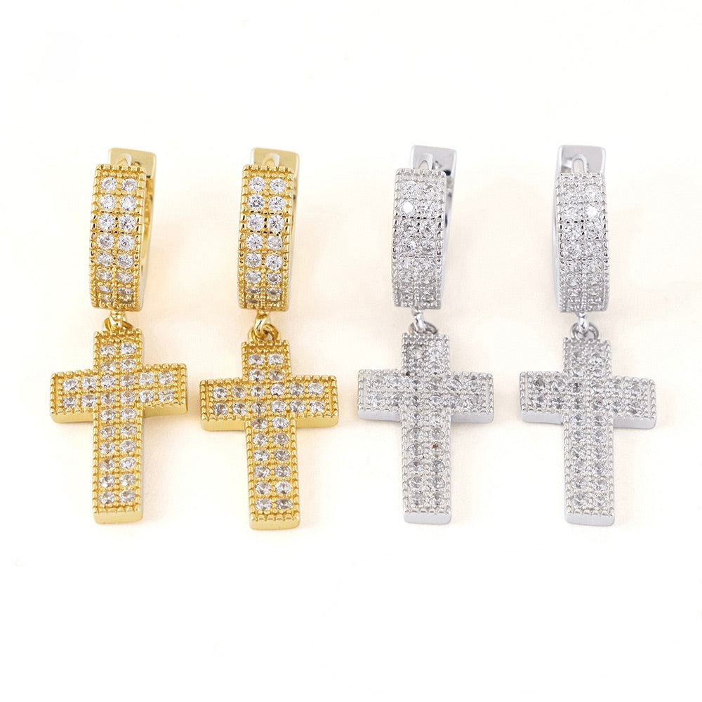 Moissanite Cross Drop Earrings- Miles Jewellery
