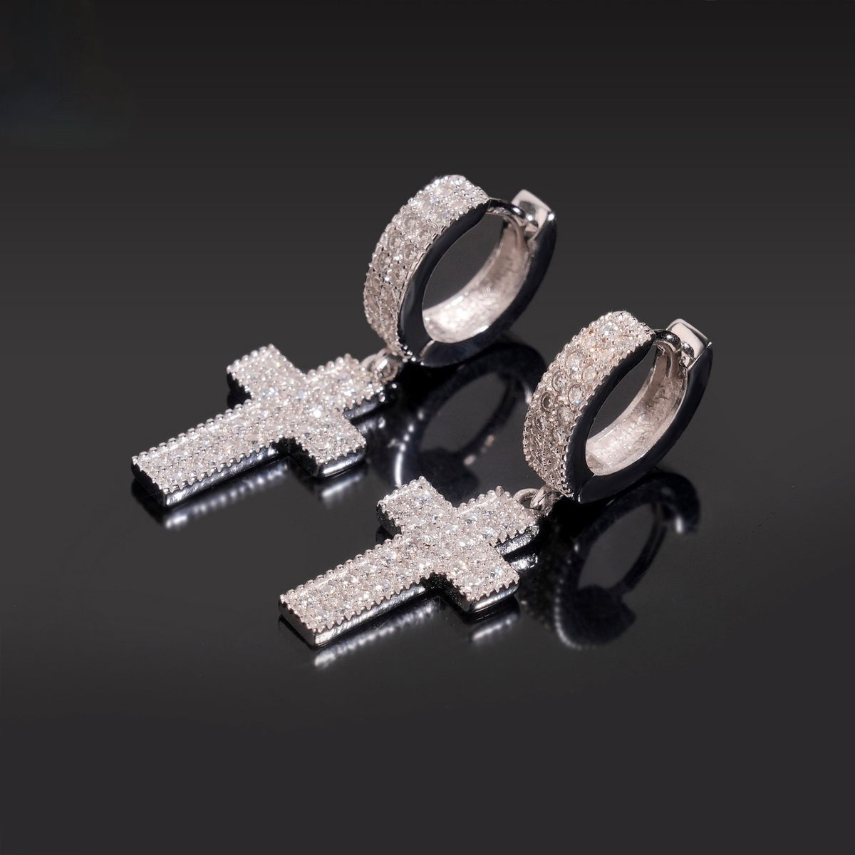 Moissanite Cross Drop Earrings- Miles Jewellery
