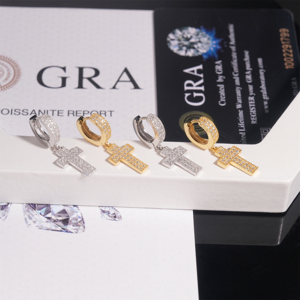 Moissanite Cross Drop Earrings- Miles Jewellery