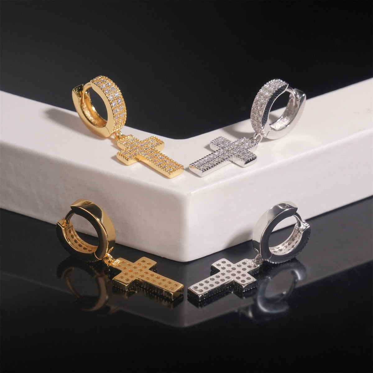 Moissanite Cross Drop Earrings- Miles Jewellery