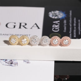 10mm Halo Moissanite Stud Earrings – Screw Back 925 Sterling Silver- Miles Jewellery
