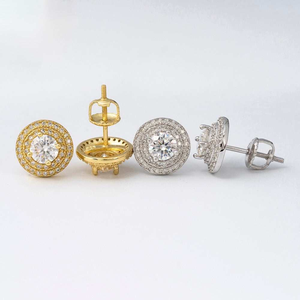 10mm Halo Moissanite Stud Earrings – Screw Back 925 Sterling Silver- Miles Jewellery