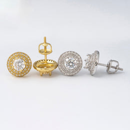 10mm Halo Moissanite Stud Earrings – Screw Back 925 Sterling Silver- Miles Jewellery