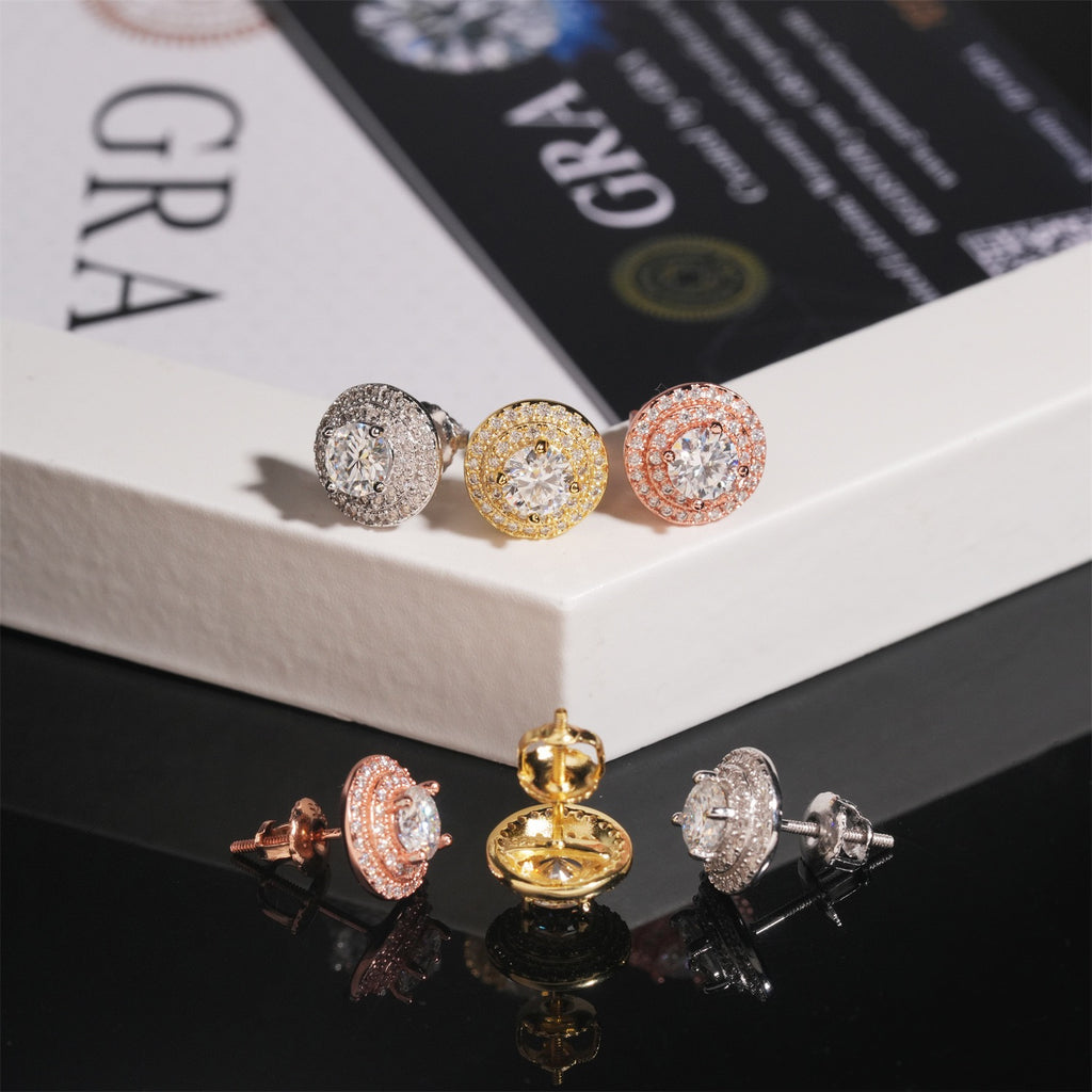 10mm Halo Moissanite Stud Earrings – Screw Back 925 Sterling Silver- Miles Jewellery