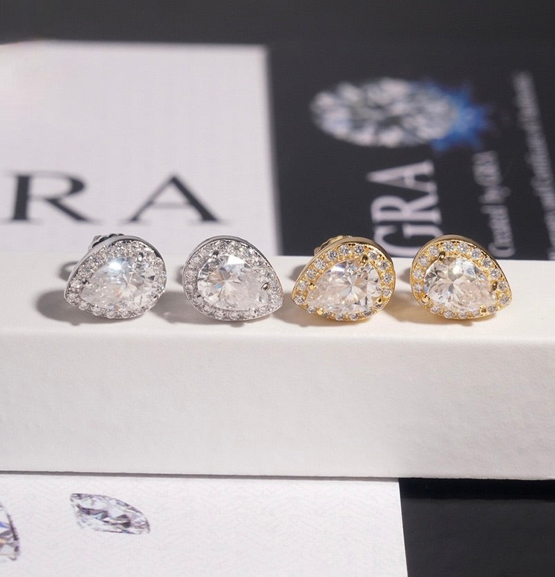 Pear Cut Moissanite Stud Earrings – Screw Back- Miles Jewellery