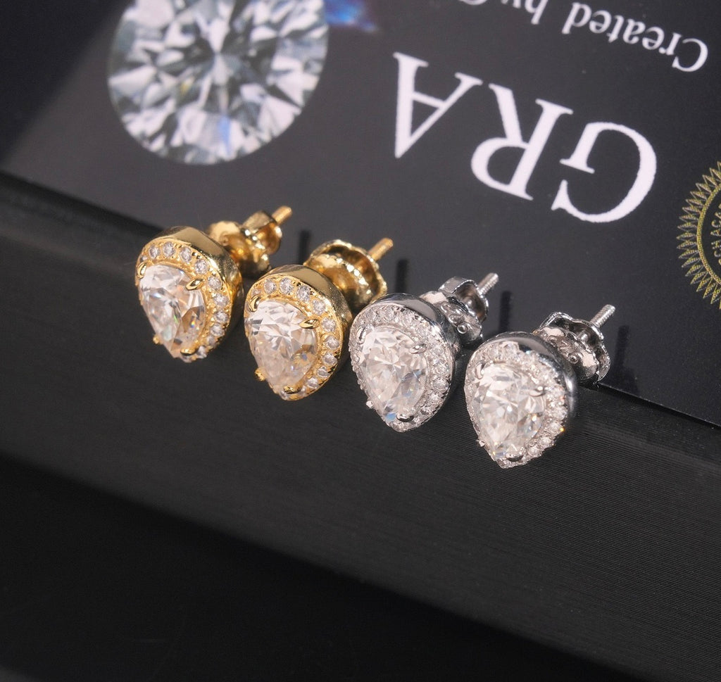 Pear Cut Moissanite Stud Earrings – Screw Back- Miles Jewellery