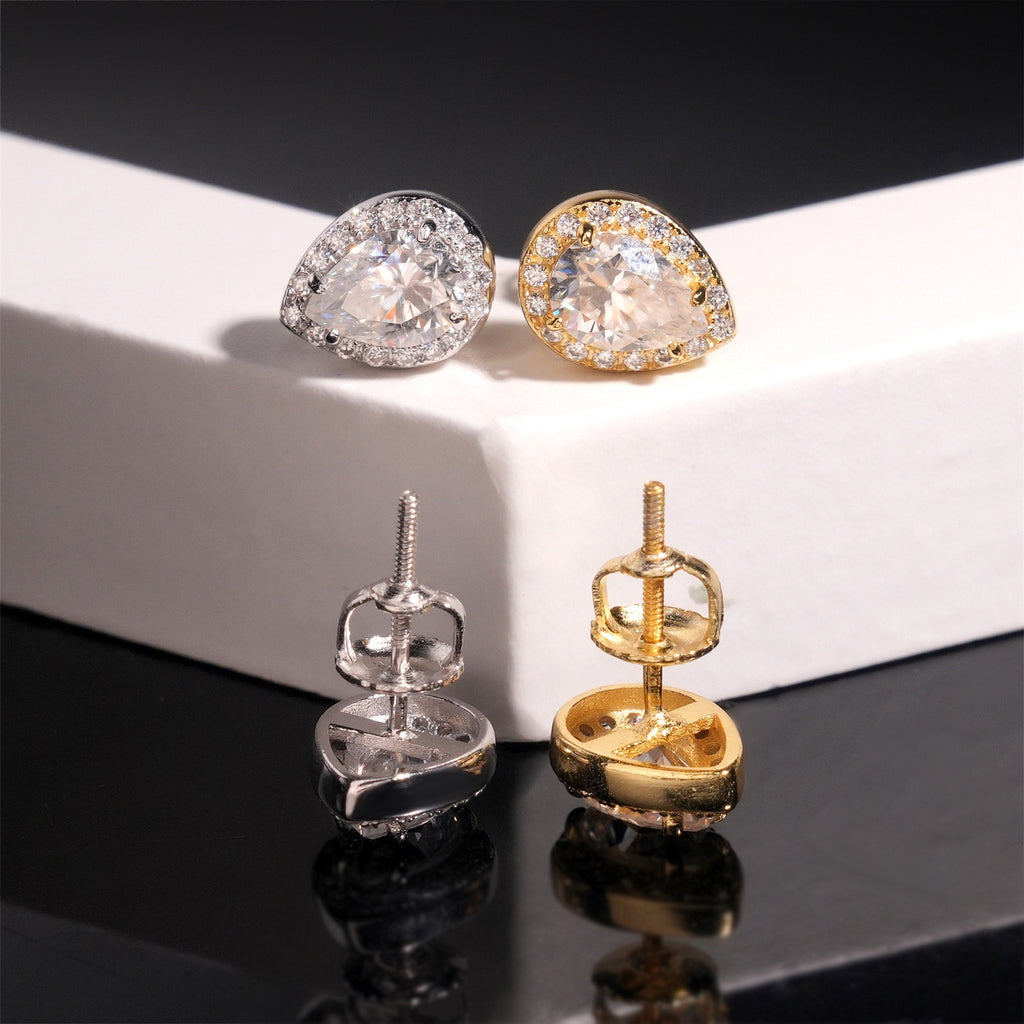 Pear Cut Moissanite Stud Earrings – Screw Back- Miles Jewellery