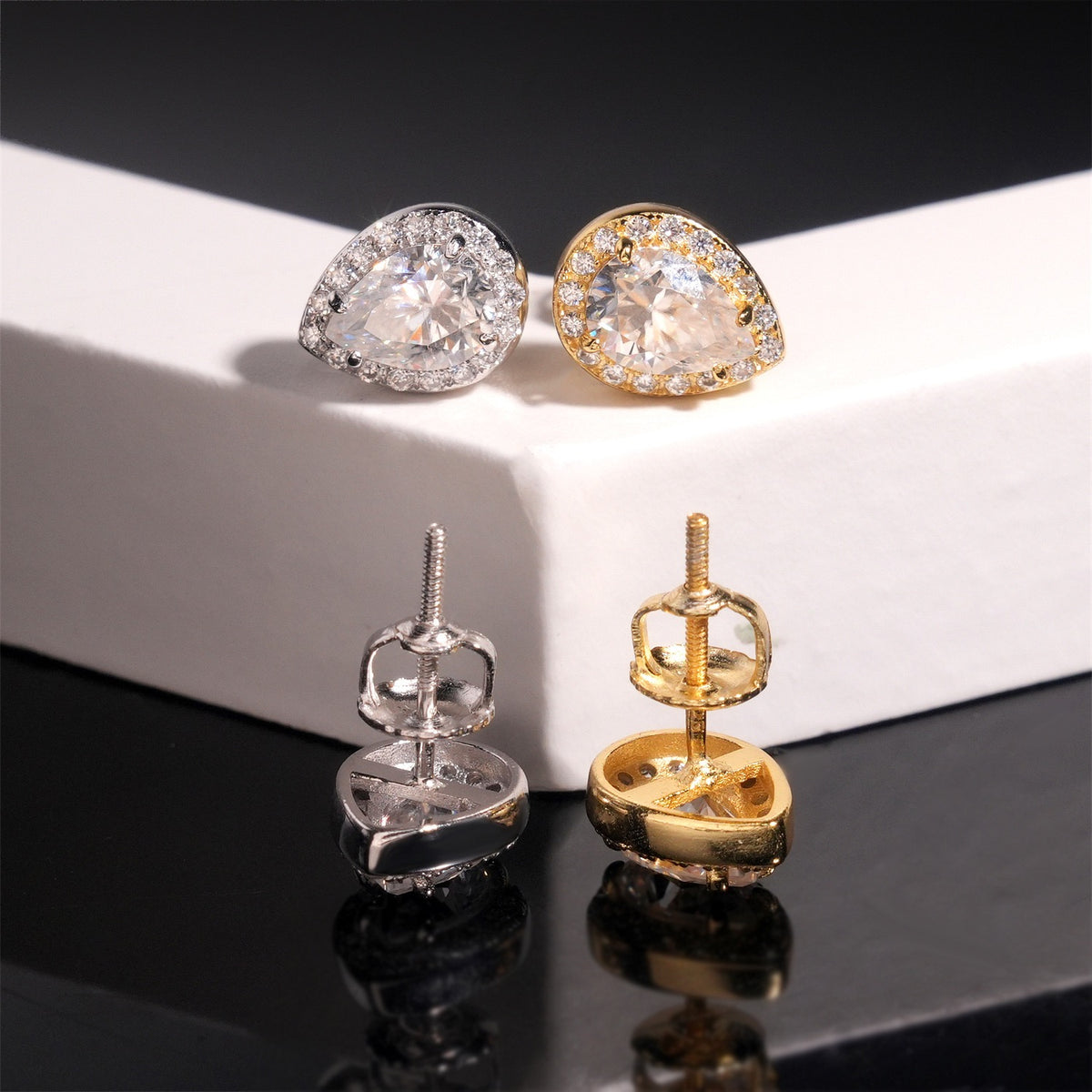 Pear Cut Moissanite Stud Earrings – Screw Back- Miles Jewellery