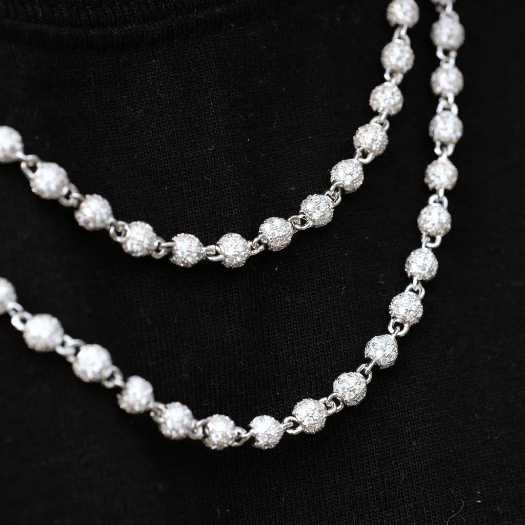 6mm Iced Out Bead Chain Necklace - CZ Diamond Beaded Chain Hip Hop Jewelry- Miles Jewellery