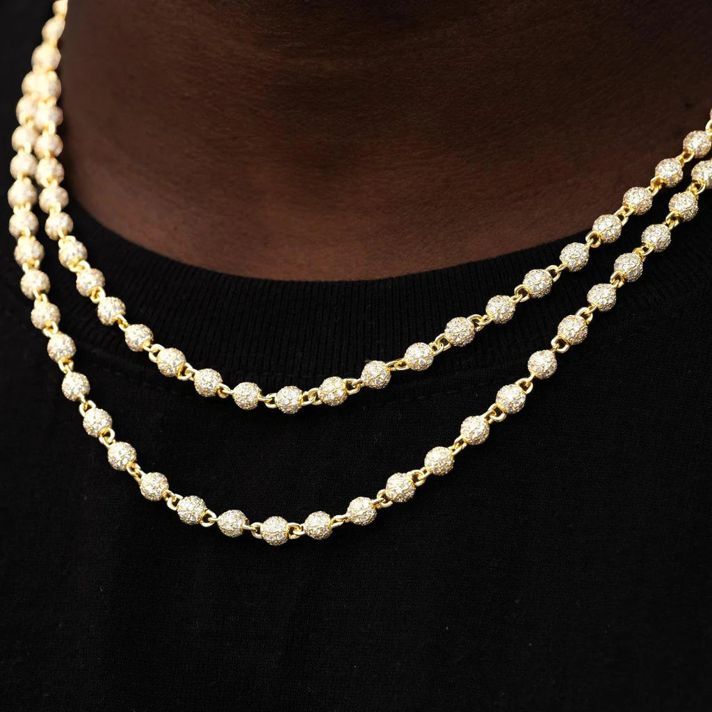 6mm Iced Out Bead Chain Necklace - CZ Diamond Beaded Chain Hip Hop Jewelry- Miles Jewellery
