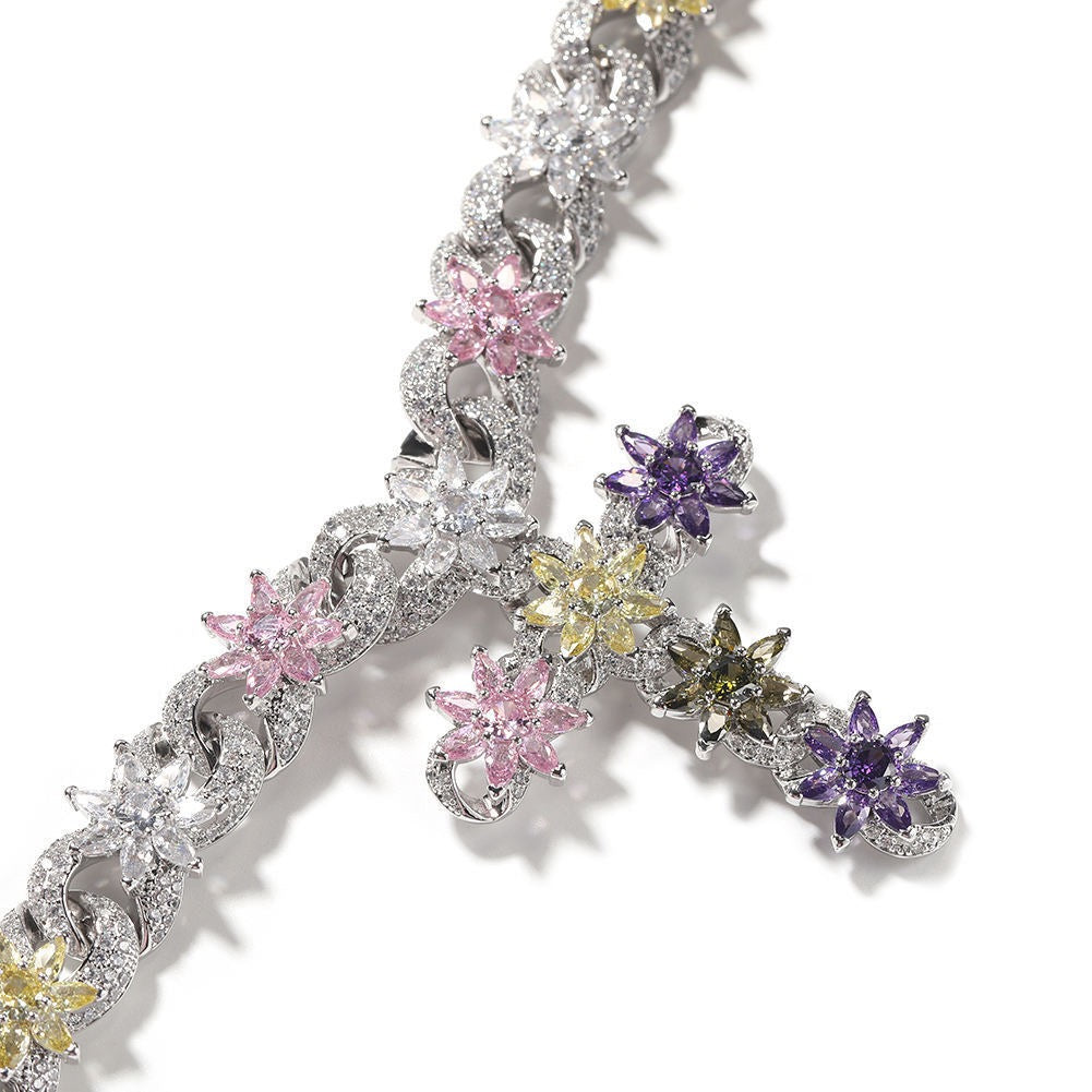 Iced Out Color Flower Cross Pendant Necklace — product image 10